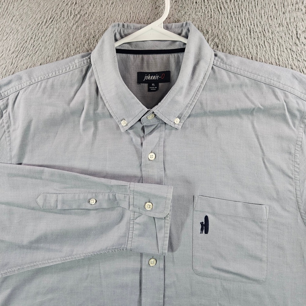 Johnnie-O Mens XL Gray Egyptian Cotton Long Sleeve Button Down Shirt Logo Pocket